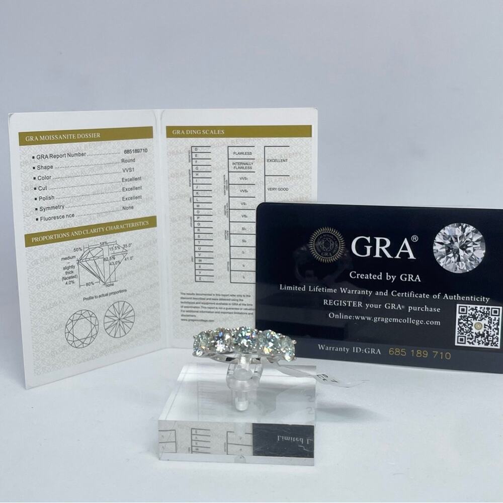 Moissanite Diamond Ring Wedding Band 5 Year Anniversary 5 Stone 1.5 Ct - Picture 3 of 7
